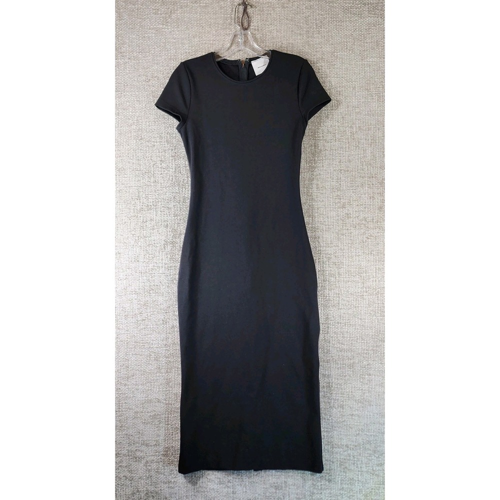 Reformation Ponte Shift Dress Cap Sleeve Womens 4 Black Midi-Maxi Back Zip Slit